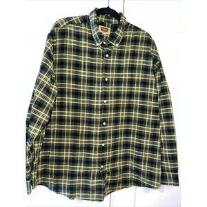 Foundry Mens 2XL Plaid Long Sleeve Button Down Shirt Green Tan Casual Work
